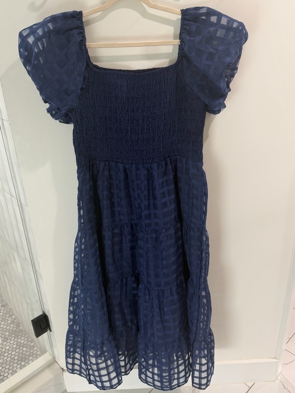 Women’s Navy Puff-Sleeve Smocked Dress - PrettyGarden